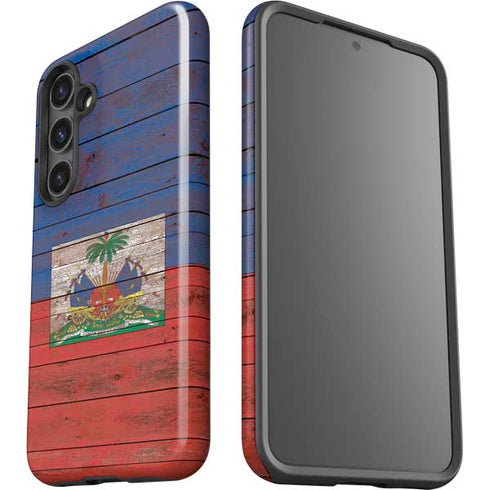 Haiti Flag Dark Wood Galaxy S24 Plus Impact Case
