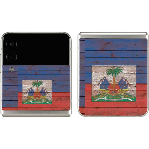 Haiti Flag Dark Wood Galaxy Z Flip3 5G Skin