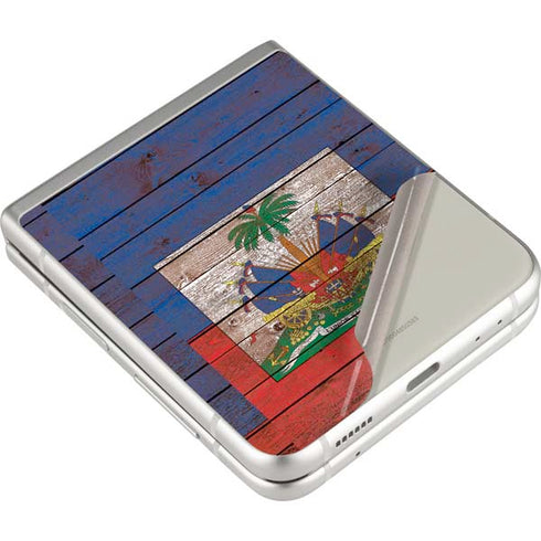 Haiti Flag Dark Wood Galaxy Z Flip3 5G Skin