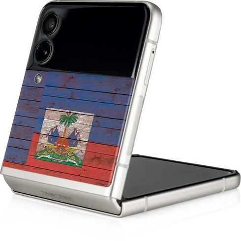 Haiti Flag Dark Wood Galaxy Z Flip4 5G Skin