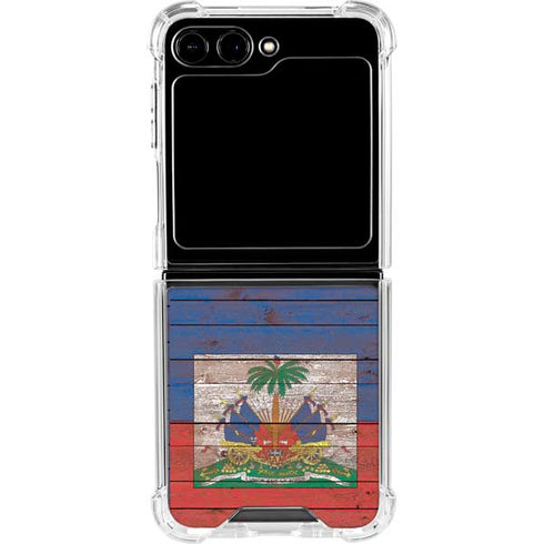 Haiti Flag Dark Wood Galaxy Z Flip5 5G Clear Case