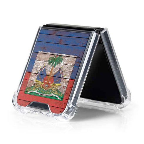 Haiti Flag Dark Wood Galaxy Z Flip5 5G Clear Case