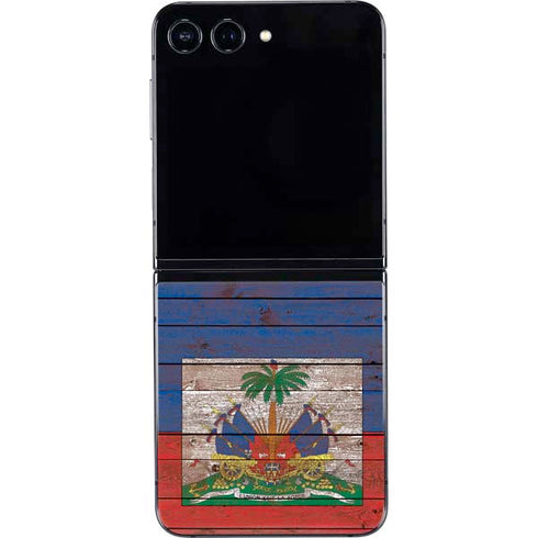 Haiti Flag Dark Wood Galaxy Z Flip5 5G Skin