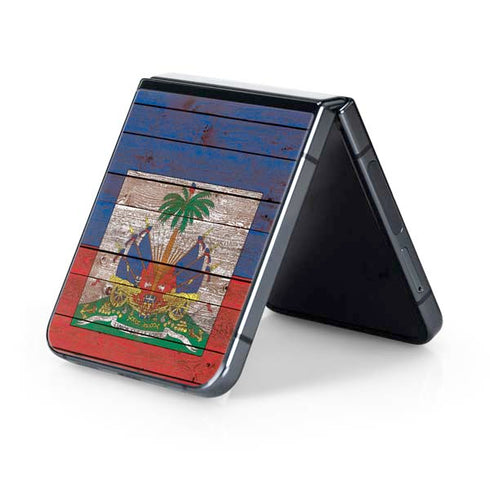 Haiti Flag Dark Wood Galaxy Z Flip5 5G Skin