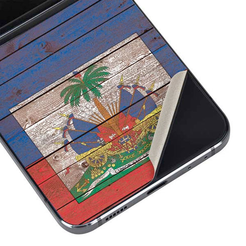 Haiti Flag Dark Wood Galaxy Z Flip5 5G Skin