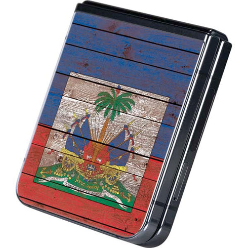 Haiti Flag Dark Wood Galaxy Z Flip5 5G Skin