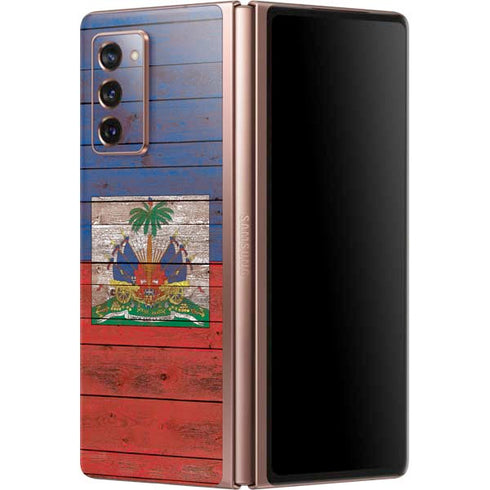 Haiti Flag Dark Wood Galaxy Z Fold2 5G Skin