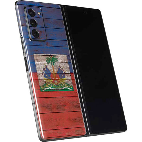 Haiti Flag Dark Wood Galaxy Z Fold2 5G Skin