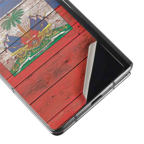 Haiti Flag Dark Wood Galaxy Z Fold2 5G Skin