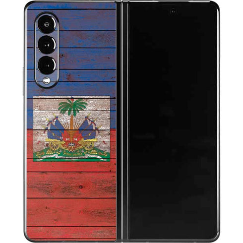 Haiti Flag Dark Wood Galaxy Z Fold3 5G Skin