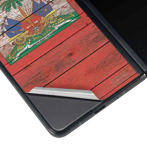 Haiti Flag Dark Wood Galaxy Z Fold3 5G Skin
