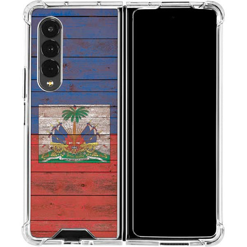 Haiti Flag Dark Wood Galaxy Z Fold4 5G Clear Case