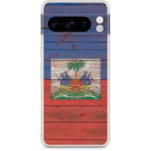 Haiti Flag Dark Wood Google Pixel 8 Pro Skin