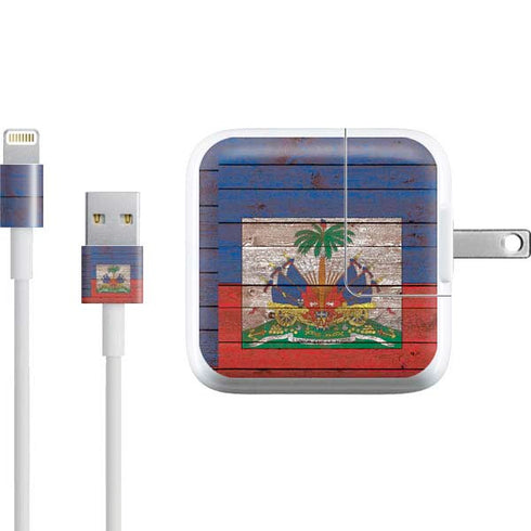 Haiti Flag Dark Wood iPad Charger (10W USB) Skin