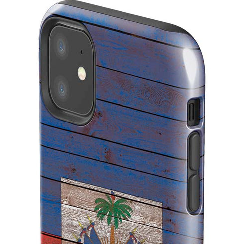 Haiti Flag Dark Wood iPhone 11 Impact Case