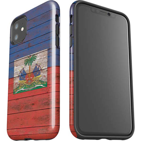 Haiti Flag Dark Wood iPhone 11 Impact Case