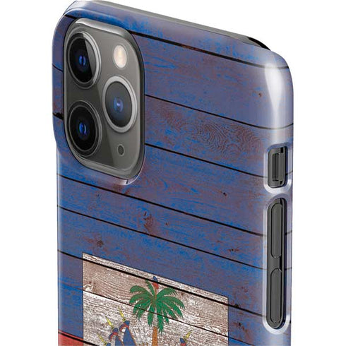 Haiti Flag Dark Wood iPhone 11 Pro Lite Case