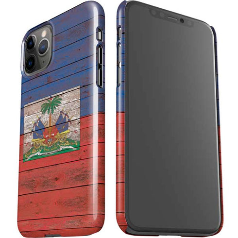 Haiti Flag Dark Wood iPhone 11 Pro Lite Case