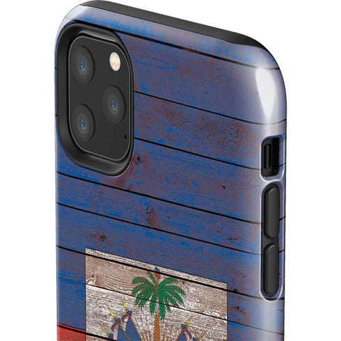 Haiti Flag Dark Wood iPhone 11 Pro Max Impact Case