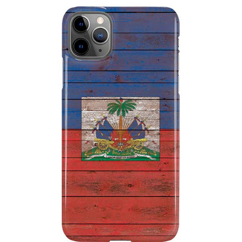 Haiti Flag Dark Wood iPhone 11 Pro Max Lite Case