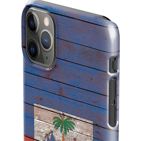 Haiti Flag Dark Wood iPhone 11 Pro Max Lite Case