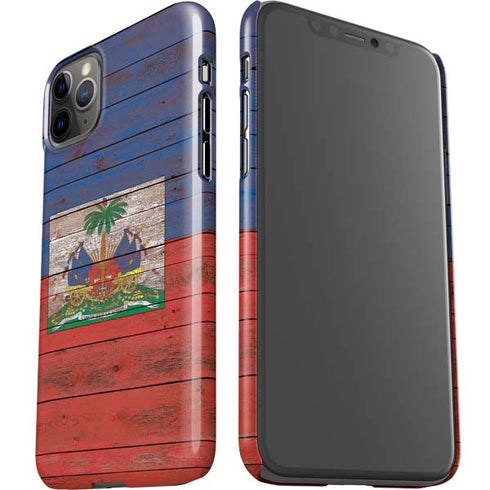 Haiti Flag Dark Wood iPhone 11 Pro Max Lite Case