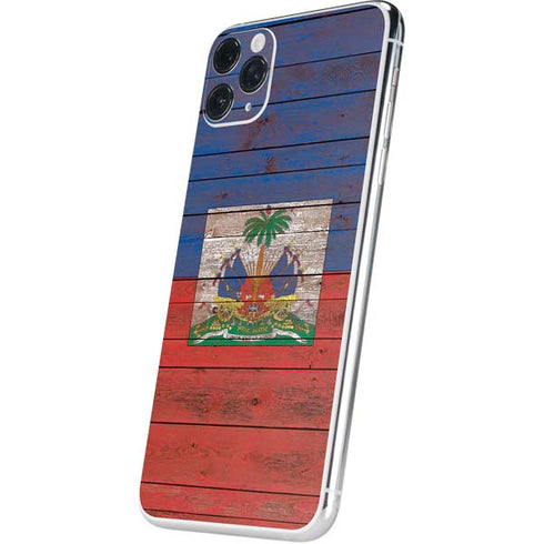 Haiti Flag Dark Wood iPhone 11 Pro Max Skin