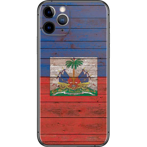 Haiti Flag Dark Wood iPhone 11 Pro Skin