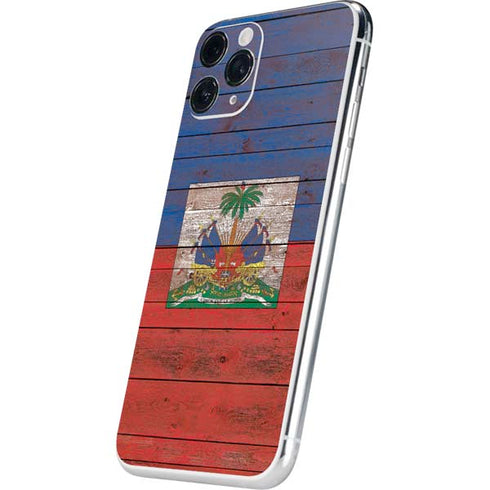 Haiti Flag Dark Wood iPhone 11 Pro Skin
