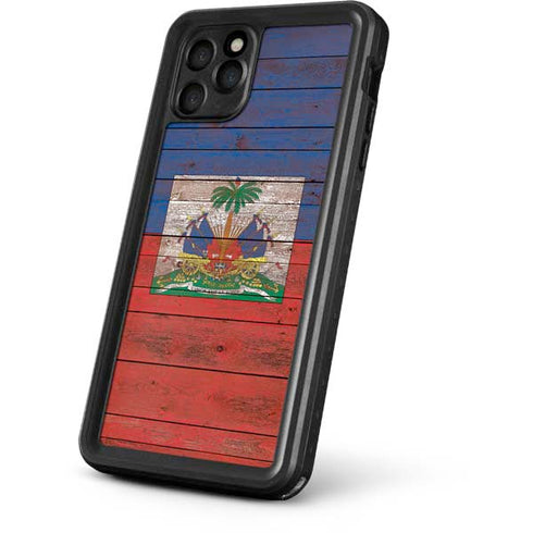 Haiti Flag Dark Wood iPhone 11 Pro Waterproof Case
