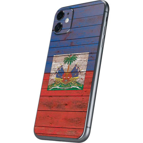 Haiti Flag Dark Wood iPhone 11 Skin
