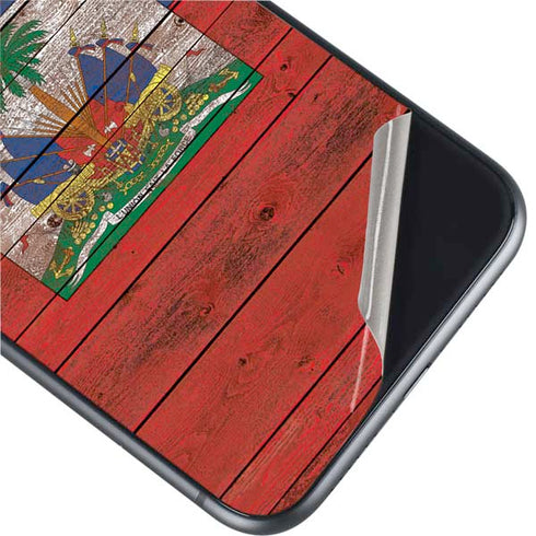 Haiti Flag Dark Wood iPhone 11 Skin