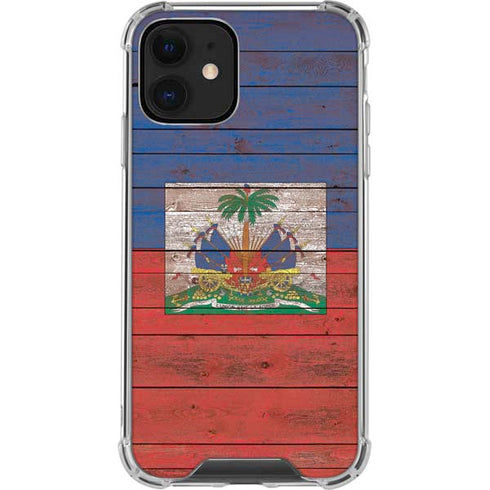Haiti Flag Dark Wood iPhone 12 Clear Case