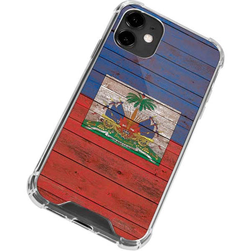 Haiti Flag Dark Wood iPhone 12 Clear Case