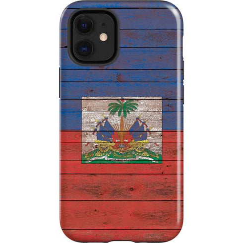 Haiti Flag Dark Wood iPhone 12 Mini Impact Case