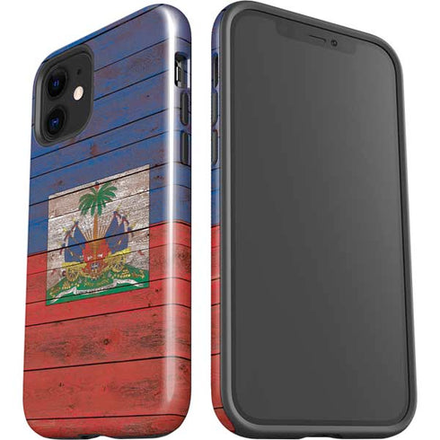 Haiti Flag Dark Wood iPhone 12 Mini Impact Case