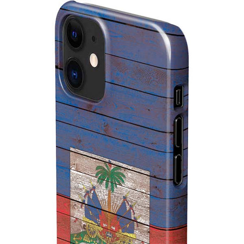 Haiti Flag Dark Wood iPhone 12 Mini Lite Case
