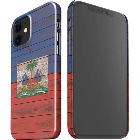 Haiti Flag Dark Wood iPhone 12 Mini Lite Case