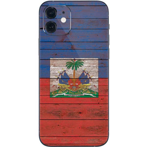 Haiti Flag Dark Wood iPhone 12 Mini Skin