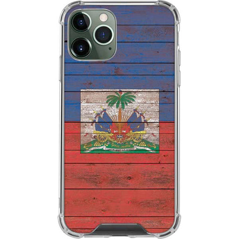 Haiti Flag Dark Wood iPhone 12 Pro Clear Case