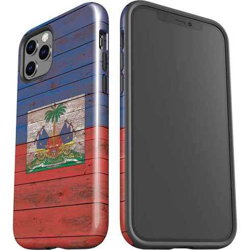 Haiti Flag Dark Wood iPhone 12 Pro Impact Case