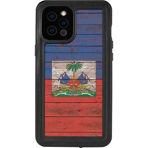 Haiti Flag Dark Wood iPhone 12 Pro Max Waterproof Case