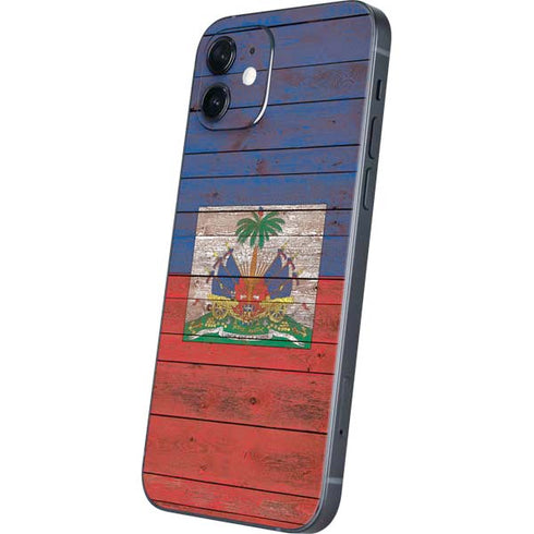 Haiti Flag Dark Wood iPhone 12 Skin