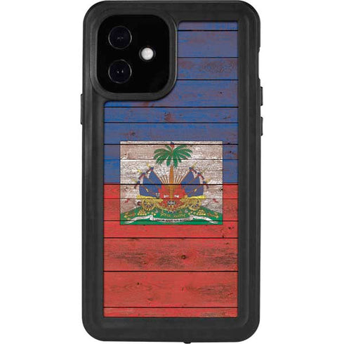 Haiti Flag Dark Wood iPhone 12 Waterproof Case