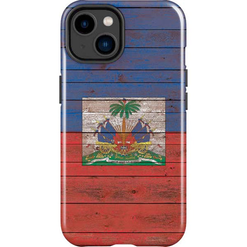 Haiti Flag Dark Wood iPhone 15 Plus Impact Case