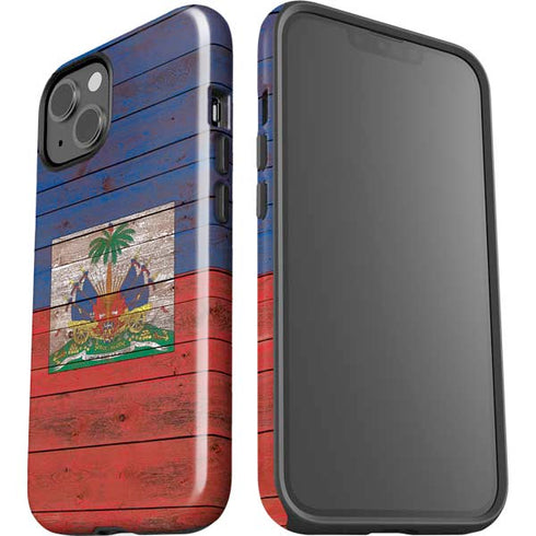 Haiti Flag Dark Wood iPhone 14 Plus Impact Case