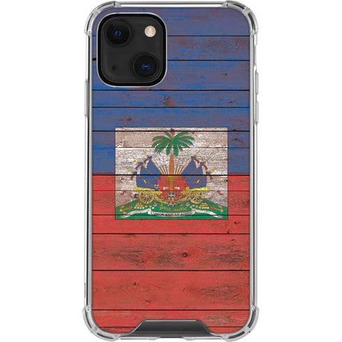 Haiti Flag Dark Wood iPhone 15 Plus Clear Case