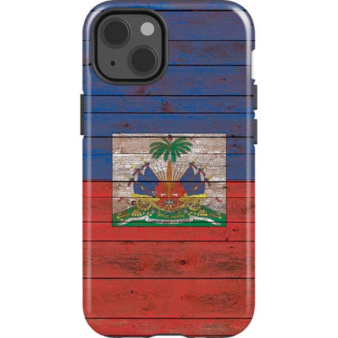 Haiti Flag Dark Wood iPhone 14 Impact Case