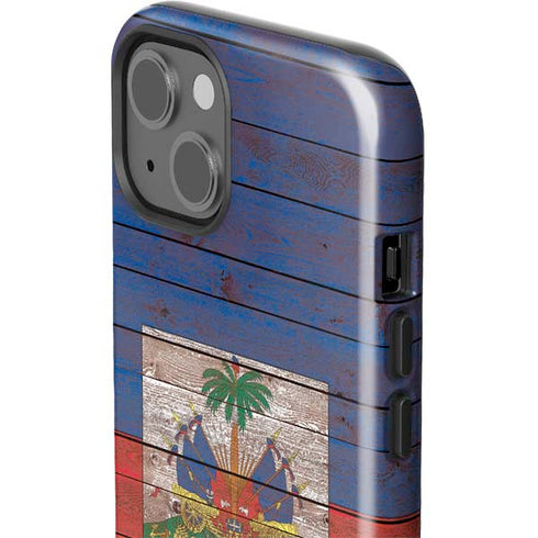 Haiti Flag Dark Wood iPhone 14 Impact Case