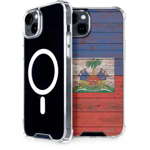 Haiti Flag Dark Wood iPhone 14 Plus MagSafe Case